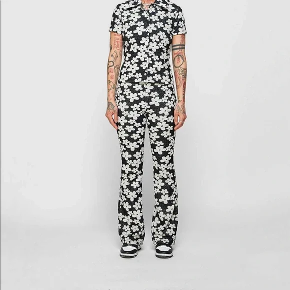 Sundae School B&W Flower Bomb Terry Pant - Picture 1 of 3